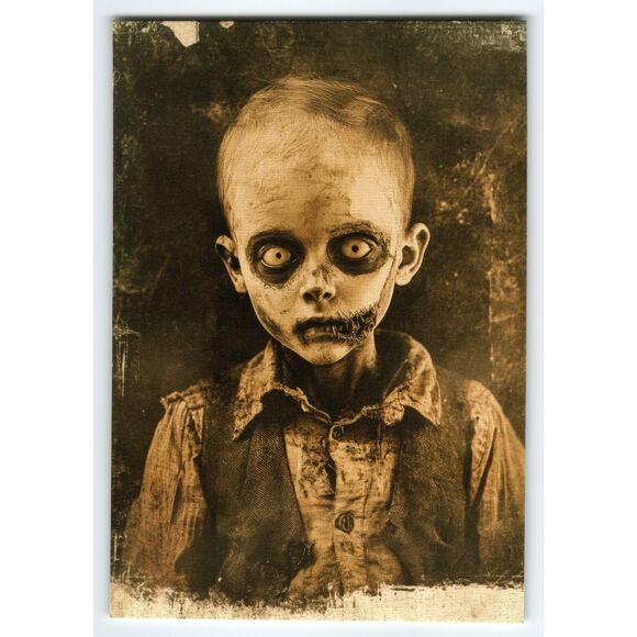 Vintage Halloween Photochrome Postcard Creepy Zombie Boy 5.5x4" - Picture 1 of 2